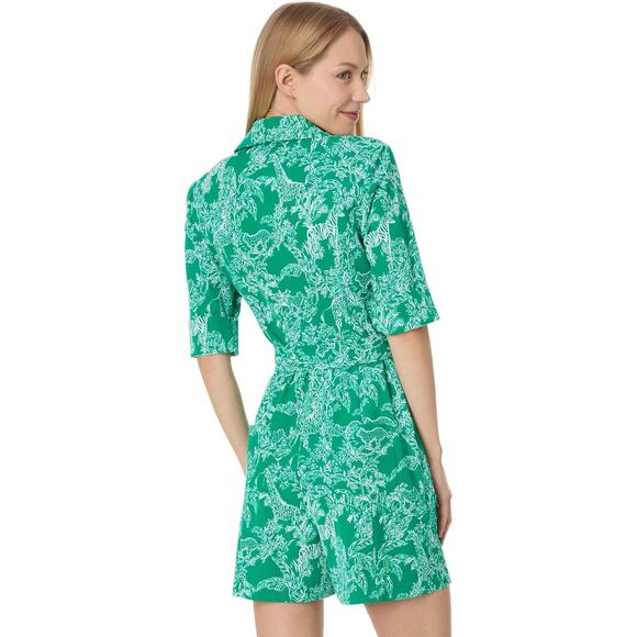 Lilly Pulitzer Womens 10 Fiddle Leaf Green Sheldrake Romper Belted Summer K22-7 - Picture 2 of 12